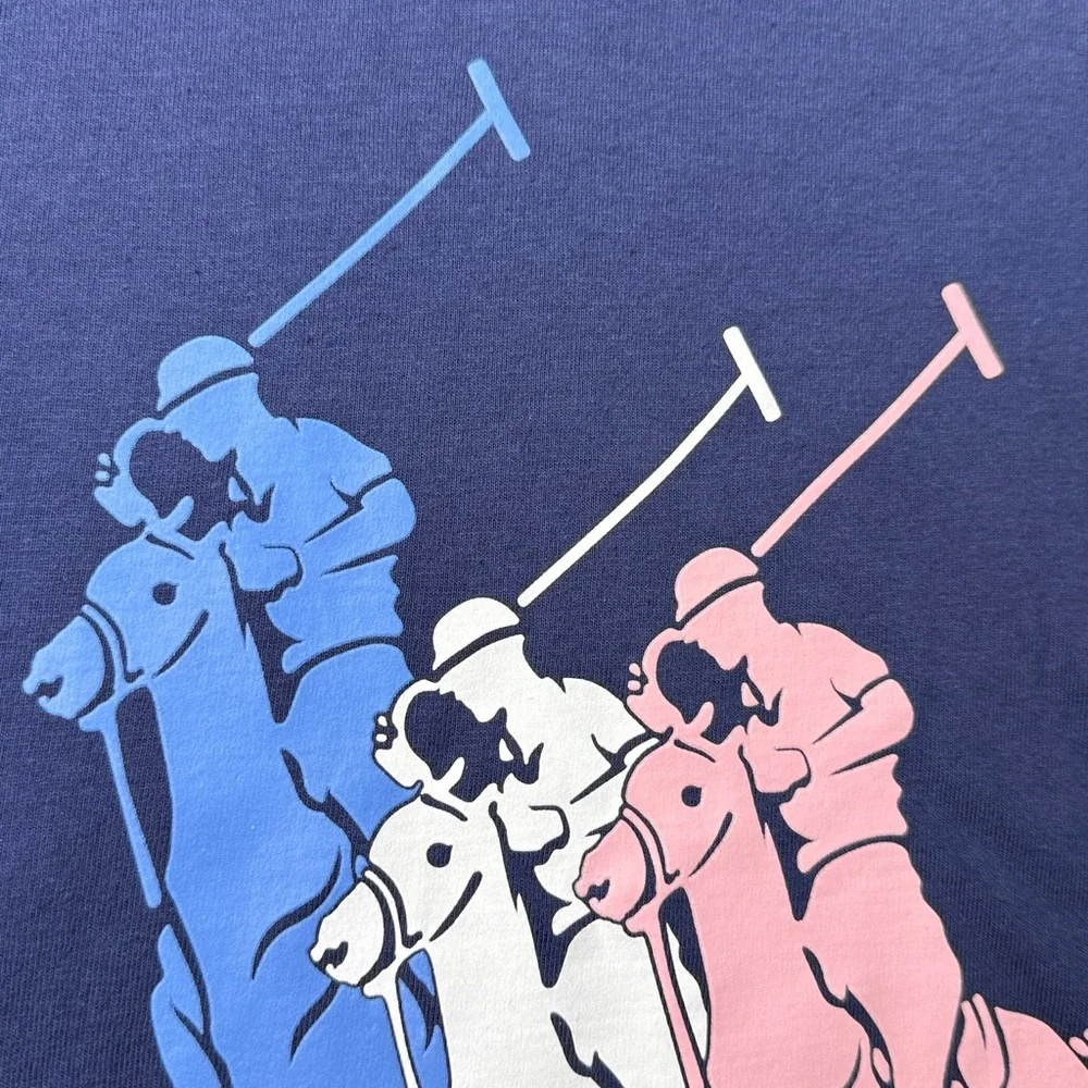 Polo Ralph Lauren 3 Big Pony Jersey Hooded T Shirt‎ Hoodie XXL Navy Long Sleeve